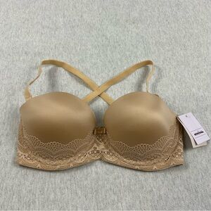 Auden Plunge Coverage Push-Up Strapless Bra Women’s 34C lace detail convertible